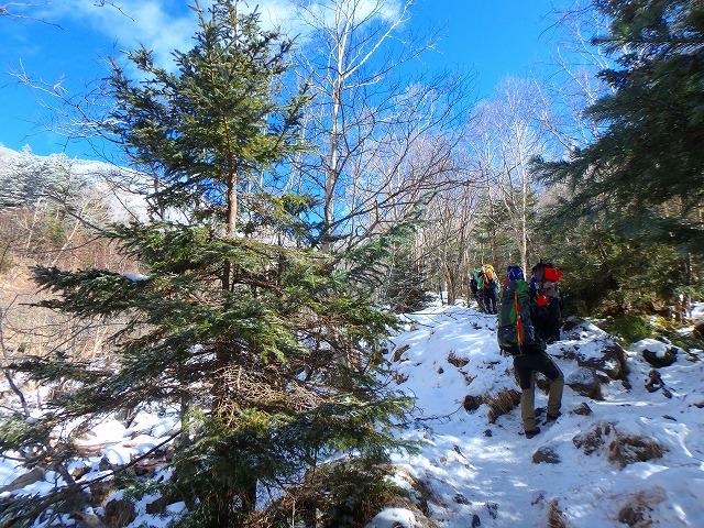 兄と１月に硫黄岳登山。予想以上に雪少なく暖冬の影響に驚く